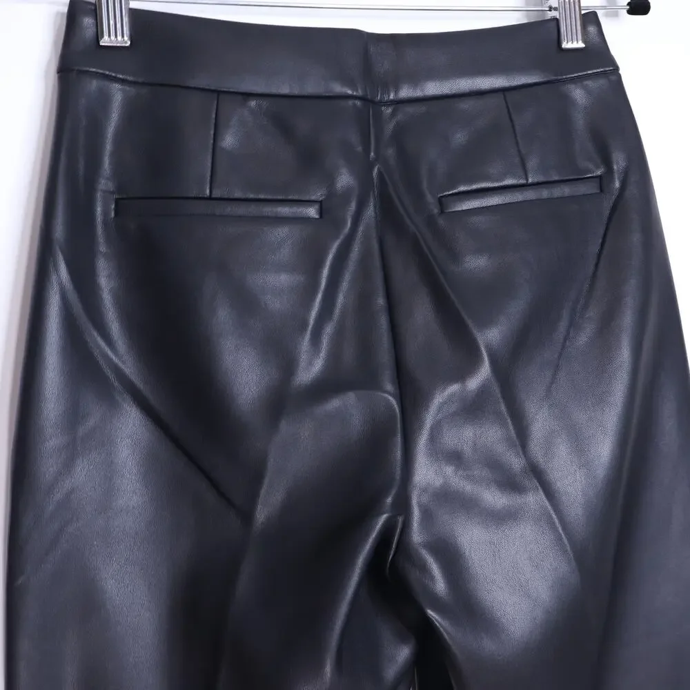 J. CREW Kate Faux Leather Pant Black Mid Rise Straight Leg Casual Women's 00